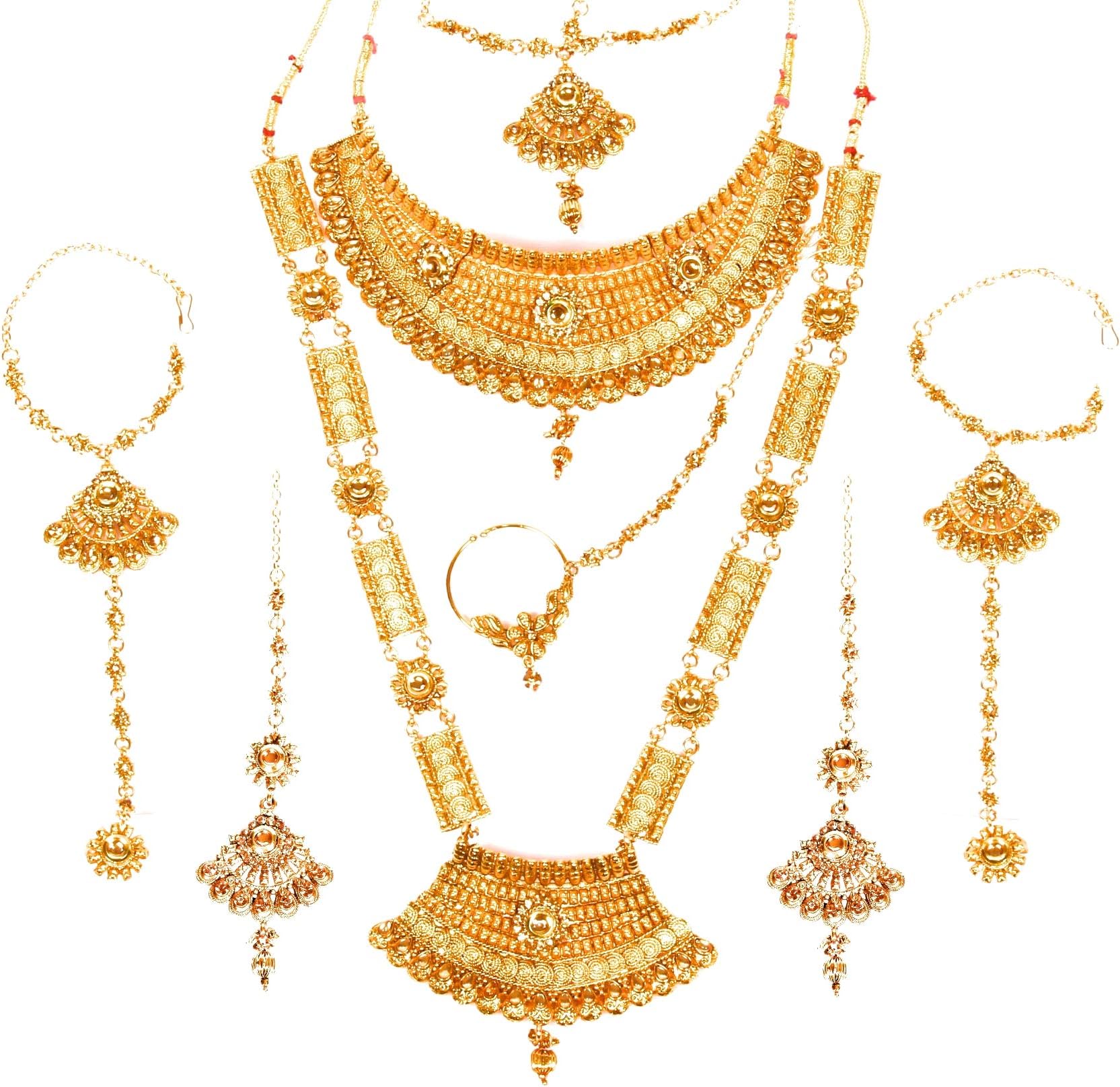 NMJ Gold-plated Alloy and Kundan Bridal Jewellery Set for Women & Girls (Set of 8) (Gold)