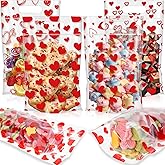 TaoBary 48 Pcs Valentine's Day Resealable Clear Zipper Treat Bags Red Heart Sealing Bags with Handles Galentine Cookie Goodie Gift Pouches Stand Candy Bag for Valentine Wedding Party Supplies(Red)