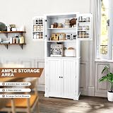 HOLTICO Tall Floor Storage Cabinet - Adjustable Shelves, White Pantry Unit view 3