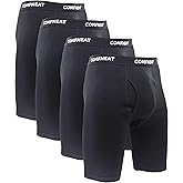 Comfneat Men's 9" Long Leg Cotton Boxer Briefs Stretchy Comfy Underwear 4-Pack