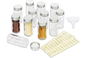 Simple Houseware 12 Pack 3oz Glass Spice Jars Round Bottles with Labels