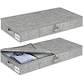 Under Bed Storage Container Bins 2 Pack, 4.5 Inch Slim Low Profile Underbed Clothes Storage Organizer for Dorm & Home, Use for Blanket and Toy Storage Box W/ Sturdy Bottom/Sides, Foldable Thick Fabric