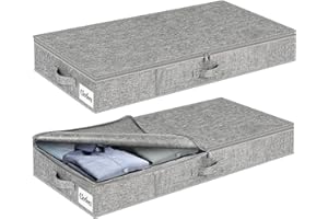 KUKIKAN Under Bed Storage Container Bins 2 Pack, 4 Inch Thin Low Profile Underbed Clothes Storage Organizer for Dorm & Home, Use for Blanket and Toy Storage Box W/ Sturdy Bottom/Sides, Foldable Thick Fabric
