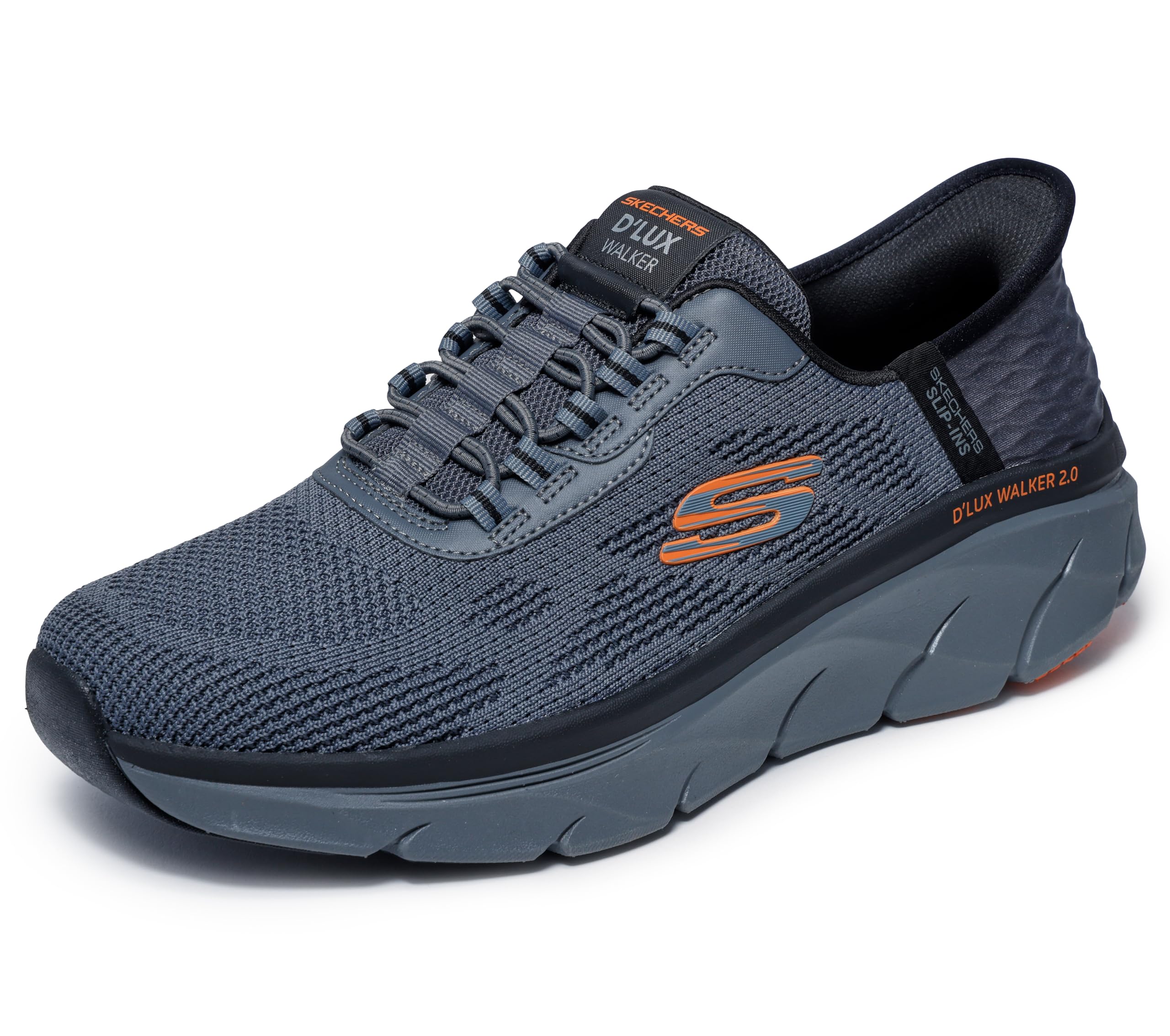 Photo 1 of Skechers Men's D'Lux Walker 2.0 Rezinate Hands Free Slip-in Sneaker, Charcoal/Orange, 12 X-Wide