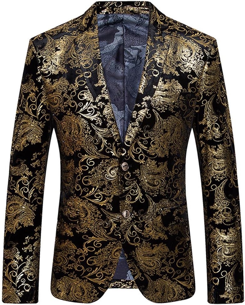 SZAWSL Men's Fashion Velvet Cloth Bronzing Process Slim Chic Blazer Suit Jacket