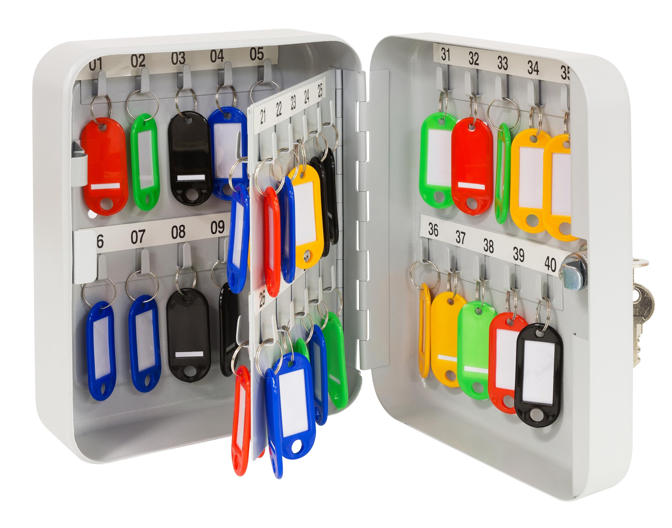 Unbekannt ARREGUI PLL40 Key Cabinet, Key Box, Lacquered Steel, Lockable with 40 Hooks and Key Lock, Includes 40 Writeable Key Fobs, 20 x 16 x 8 cm, Light Grey