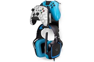 BRAINWAVZ The UberAtlas Dual Game Controller & Headphone Stand Wall Mount Holder for Xbox ONE, Series X, PS5, PS4, PS3, Switch, STEELSERIES Gamepad & More, Stay Organized No Screws