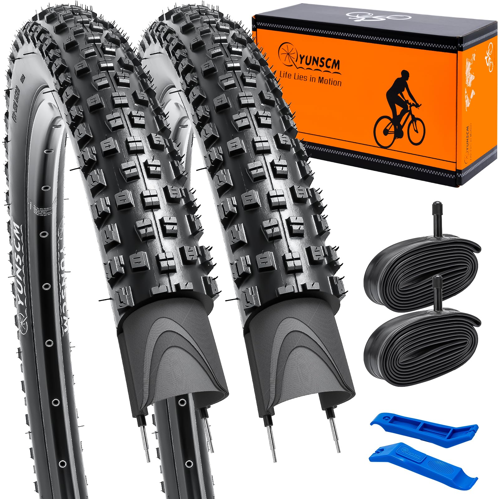 YunSCM 2Pcs 60TPI Foldable 26 inch Bike Tyres 26x2.10 Tires 54-559 and 26 Inner Tubes Compatible with 26x2.0 26x2.1 26x2.125 26x2.20 Off Road/MTB/Mountain Bike Bicycle Tires| Nylon Anti-puncture