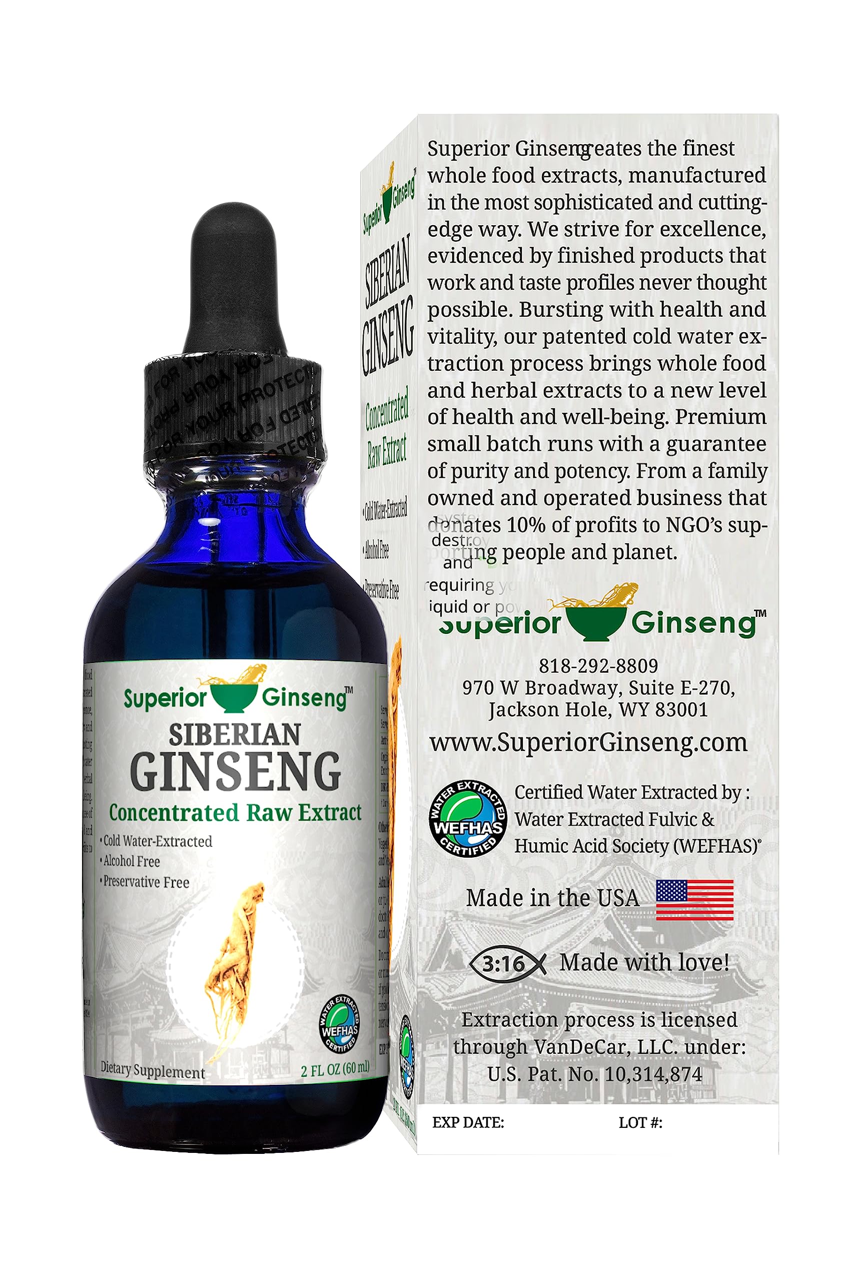 Siberian Ginseng Root Extract - Organic Ingredients & Alcohol Free - 2oz - Patented Cold Fulvic Mineral Water Extracted - Adaptogen - Immune Support for People & Pets