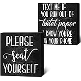 Jetec 2 Pieces Farmhouse Bathroom Signs Decor Wooden Box Sign Funny Bathroom Wall Art Rustic Wood Plaque Please Seat Yourself Decor for Home Restroom(Black)