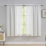 Home Brilliant Semi Sheer White Striped Voile Curtains 54x63 Set of 2 view 2
