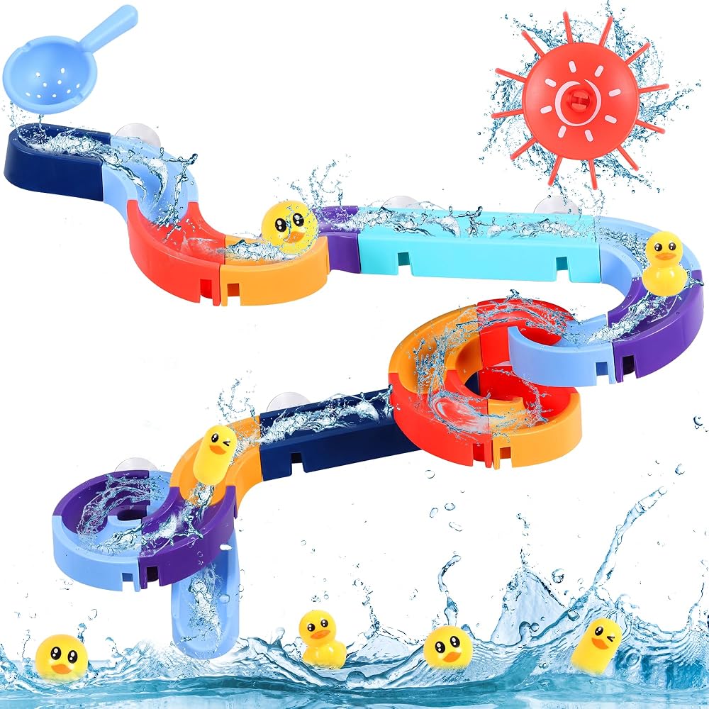 CASPLUS Bath Toys Toddler Track Game Duck Watermill Wall DIY Educational