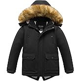 Chrisuno Boy's Waterproof Winter Sherpa Parka Coat Med-Length Outerwear Jackets With Detachable Furry Hood