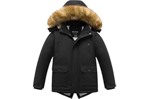 Chrisuno Boy's Waterproof Winter Sherpa Parka Coat Med-Length Outerwear Jackets With Detachable Furry Hood
