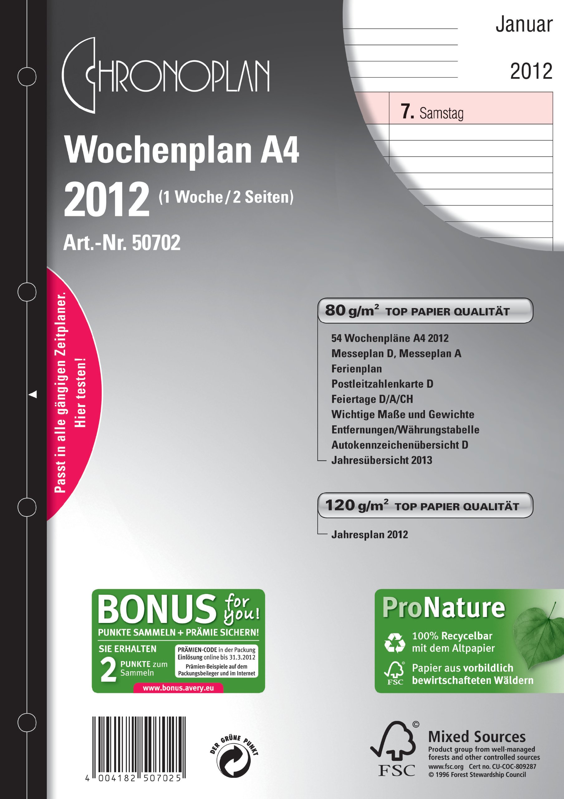 Chronoplan 50702 Calendar Insert 2022, Weekly Plan in A4 Format (210 x 297 mm), Days in Columns, Replacement Calendar, Ideal for Detailed Weekly Planning, 4 Holes (1 Week on 2 Pages), White