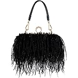 Women Ostrich Feather Tote Bag Fluffy Purse Clutch Feather Evening Handbag for Wedding Anniversary Party