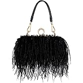 Tessco Women Ostrich Feather Tote Bag Fluffy Purse Clutch Feather Evening Handbag for Wedding