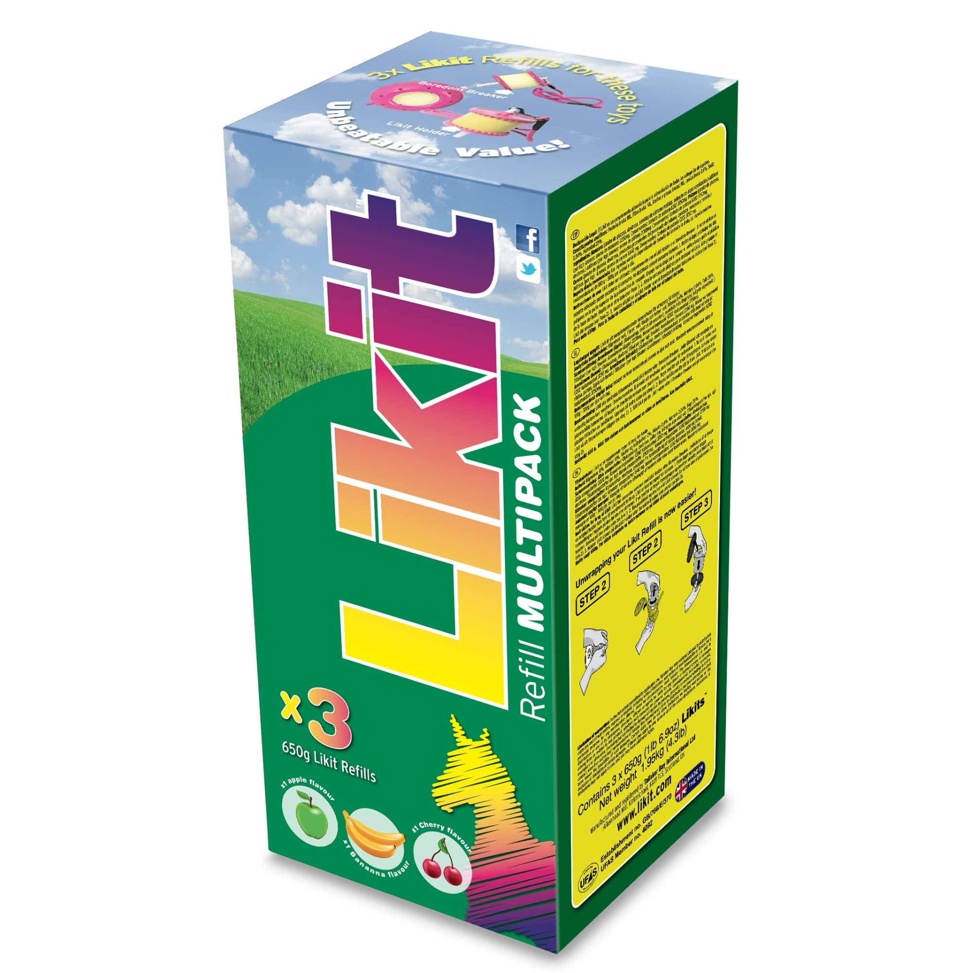 Likit Horse Lick Large Refill 650g Value Multipack | Apple, Banana & Cherry | 3 x 650g Likits