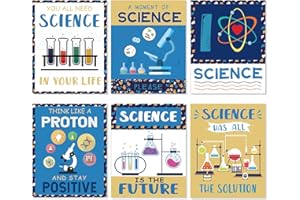 PAIVSUN Science Posters for Classroom, 6 Pcs Science Classroom Decor, Inspirational Scientific Poster Decorations for Elementary Middle High School Teacher Must Haves (Blue and Yellow)