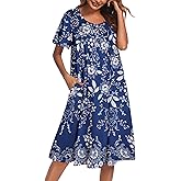 Ekouaer Nightgowns for Women Short Sleeve House Dress with Pockets Floral Print Mumu Dress