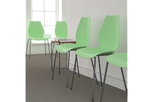 EMMA + OLIVER Green Stack Chair with Lumbar Support and Silver Frame
