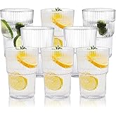 RÉΑLWÁY 17oz Shatterproof Ribbed Glasses, Plastic Tumblers for Poolside – Clear Acrylic Cups, Stackable & Reusable, Dishwasher Safe Drinkware – Set of 8