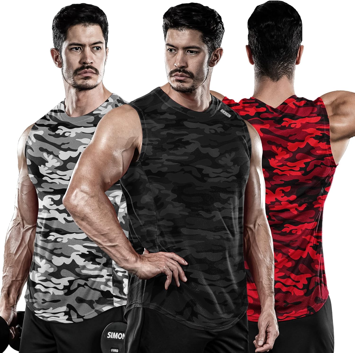 DRSKIN Men's 3 Pack Dry Fit Muscle Tank Tops Mesh Sleeveless Gym Bodybuilding Training Athletic Workout Cool Shirts: Clothing
