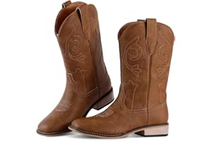 RLW Kids Cowboy Boots for Boys Girls Western Square Toe Youth Cowgirl Boots for Toddler Little & Big Kid