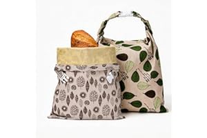 HeipokLife Reusable Beeswax Bread Bags for Homemade Sourdough, Natural Cotton Storage Bags 2-Pack Eco-Friendly Washable Bread