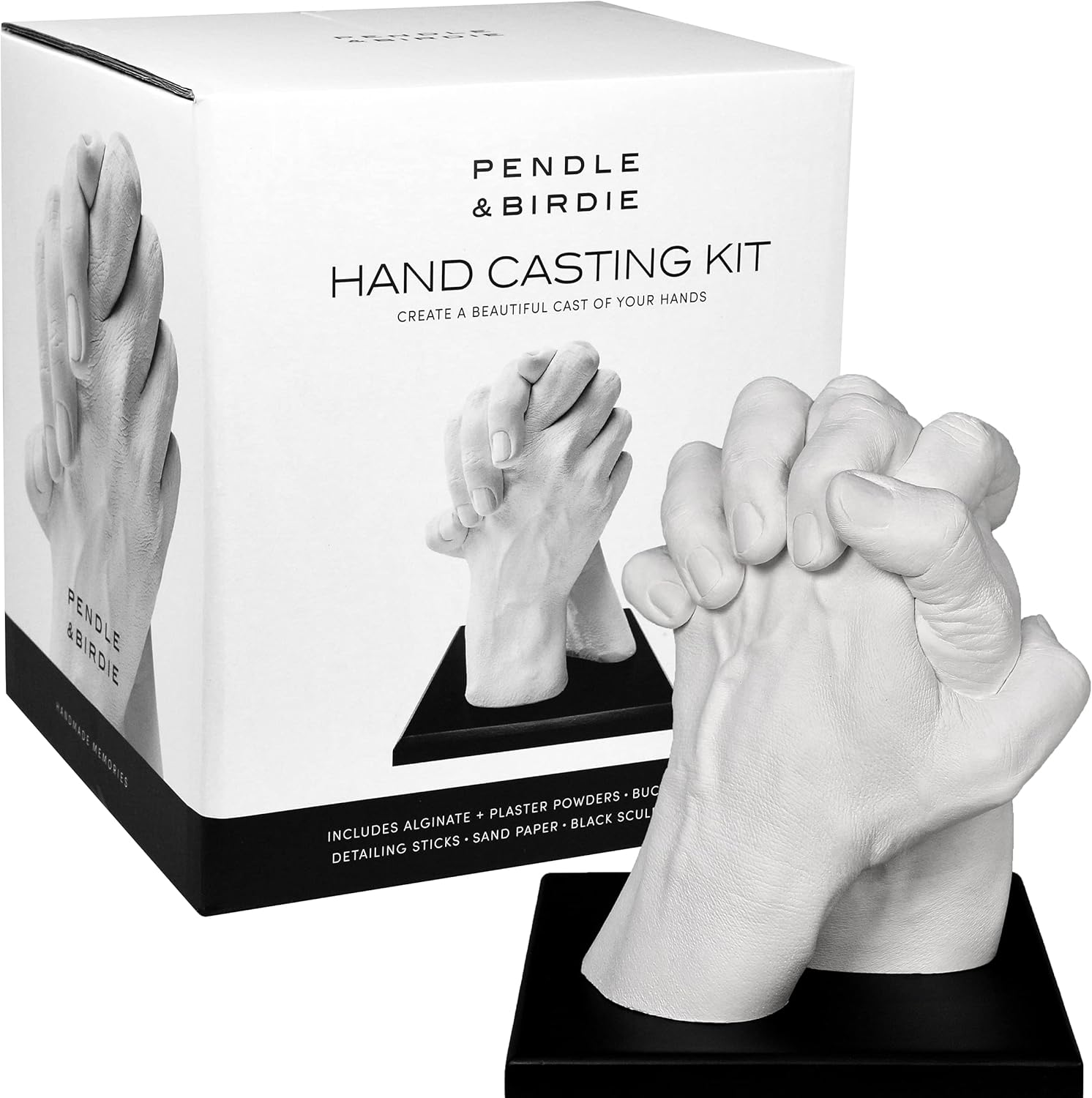 Pendle & Birdie Hand Casting Kit - Creating Handmade Memories. A Premium Craft Gift to Create a Two-Hand Sculpture Keepsake for Couples & Friends. Large Kit incl. an Elegant Stand, Plaster & Alginate