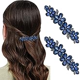 2Pcs Rhinestone Fancy Hair Clips Sparkly Crystal Hair Barrette French Pins Blue Flower Hairpin Floral Bridal Wedding Hair Jewelry Accessories for Women