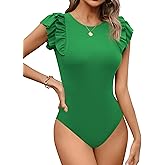 Missufe Women's Summer Ruffle Flutter Sleeve Ribbed Casual Bodysuit Tops