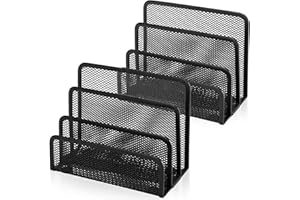 Anumit Desk Mail Organizer, File Holder Letter Sorter with 3 Vertical Upright Metal Mesh Compartments Document, Filing, Folders, Mail, Paper Organizer for Home or Office Desktop (2PCS)