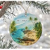 Sri Lanka Watercolor Ornament - Ceramic Christmas Keepsake - Honeymoon Anniversary - Travel Souvenir - Housewarming Present - Gift for Sri Lanka Lover Printed on Both Sides
