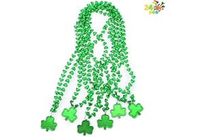 JOYIN 24 Pcs St Patricks Shamrock Necklaces, Green Clover-Shaped Bead Necklace with Pendant for St. Patrick's Day Party Supplies Dressing-up Accessories Party Favors, Irish Leprechaun Plastic Jewelry