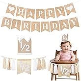 FCKLVMC 3 Pcs Sets 1/2 Birthday Boy Girl High Chair Banner with 1/2 Birthdays Hat and Banner, Half Birthday Decorations for 6 Months Baby Party