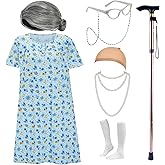 ZeroShop Halloween Old Lady Costume for Women, Granny Dress With Accessories