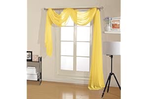 Decotex 1 Piece Sheer Voile Home Decor Fully Hemmed Scarf Valance Swag Topper (54" X 216", Yellow)