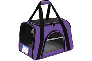 Pnimaund Pet Carrier Airline Approved, Soft Sided Cat Carrier New Upgraded Small Dog Carrier with Lockable Zippers and ID Tag, Breathable Pet Carrier for Cat, Puppy of 15 Lbs, Purple