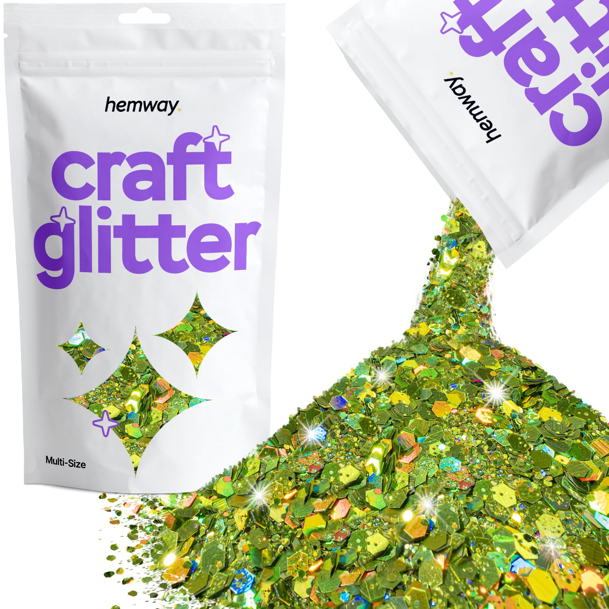 Hemway Craft Glitter Lime Green Holographic 100g Multi Size Glitter for Crafts, Resin, Cosmetic, Nail, Face, Body, Festival, Tumblers, Art, Candle, Crafting