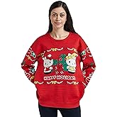 Hello Kitty & Mimmy Happy Holidays Women's Red Crew Neck Long Sleeve Oversized Sweater