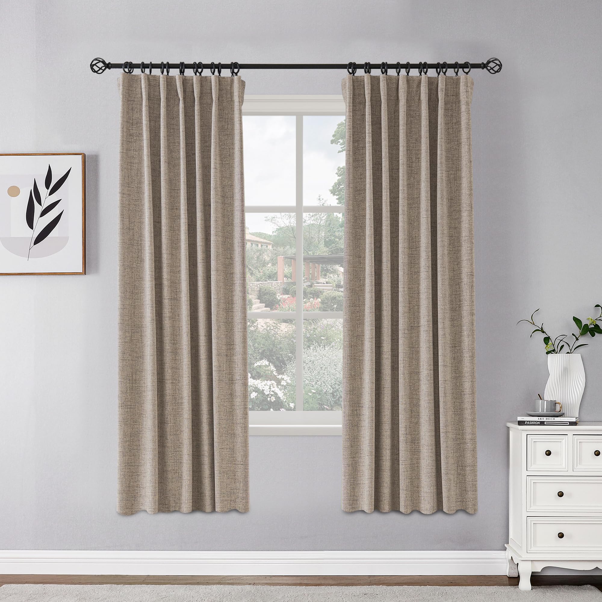 Photo 1 of Novecozy 100% Blackout Curtains 72 Inches Length Long,Linen Thermal Insulated Curtains & Drapes for Bedroom/Living Room,Rod Pocket/Back Tab/Hook Belt/Ring Clips (2 Panels,W50 x L72 Inch,Linen)