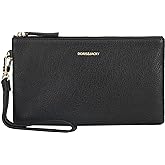 DORIS&JACKY Small Leather Wristlet Clutch Purse for Women Slim Thin Designer Goatskin Cell Phone Pouch Bag with Strap