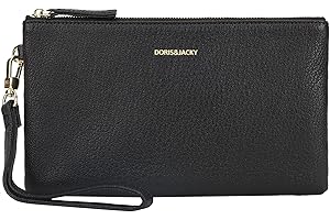 DORIS&JACKY Small Leather Wristlet Clutch Purse for Women Slim Thin Designer Goatskin Cell Phone Pouch Bag with Strap