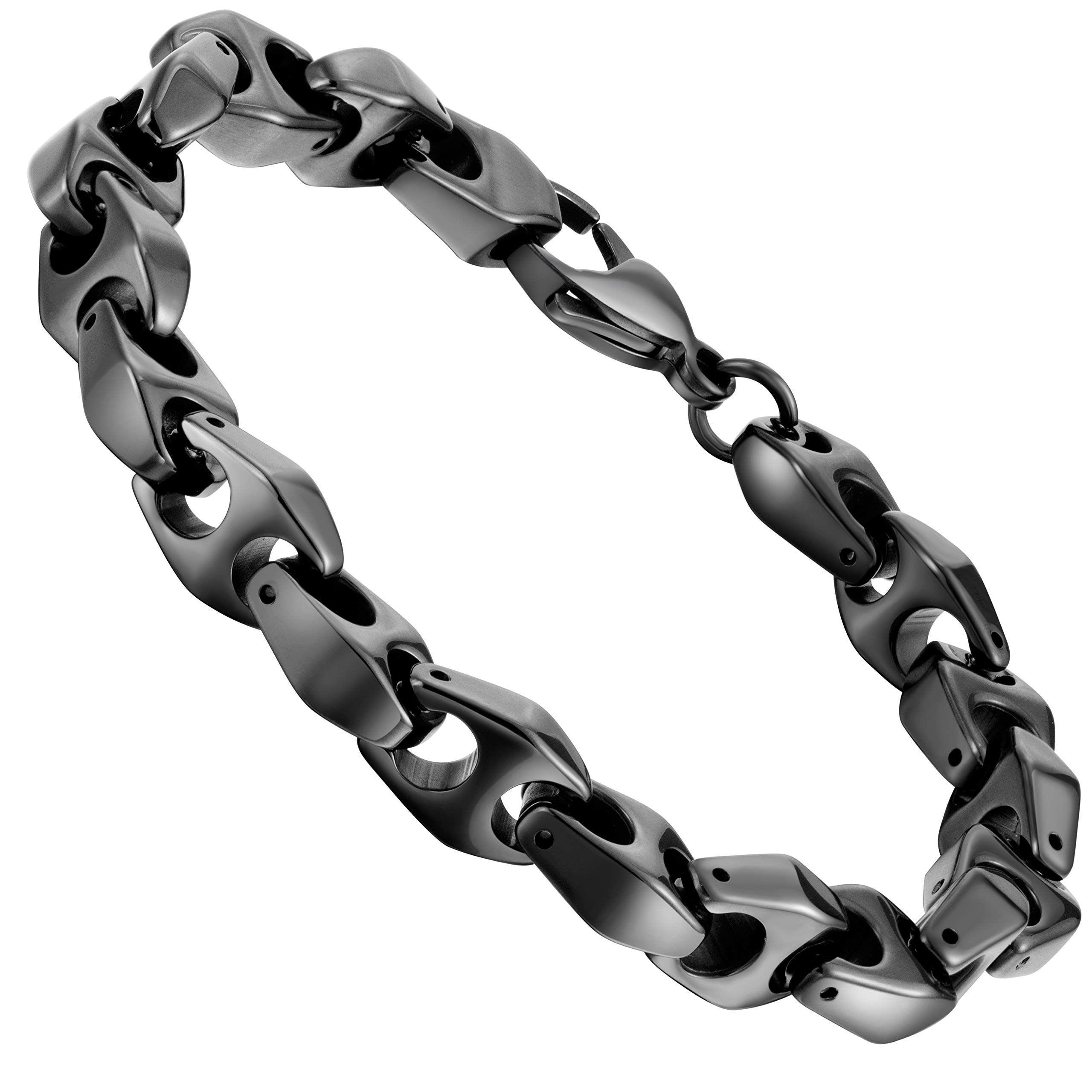 Men’s Black Tungsten Bracelet – Chain Link Design in a Polished Black Finish – Made of Solid Tungsten Material 23.5cm