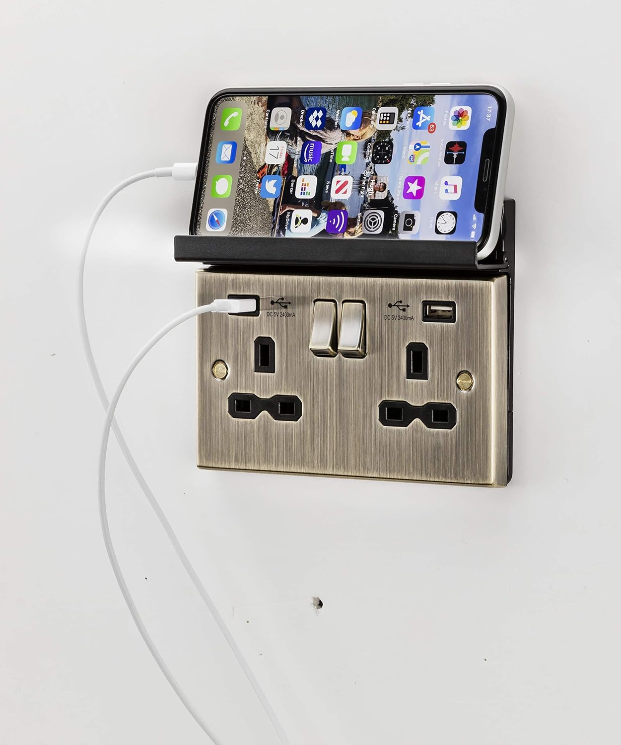 Twin Socket with USB (2.4A) - Antique Brass - Image 3