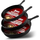 Utopia Kitchen Cast Iron Skillet Set 3 Piece 6 8 10 Inch PFAS-Free Black | Chef Pan, Even Heat Distribution, Stovetop, Campfire and Grill Safe, Large Skillet Set, Indoor Outdoor Use