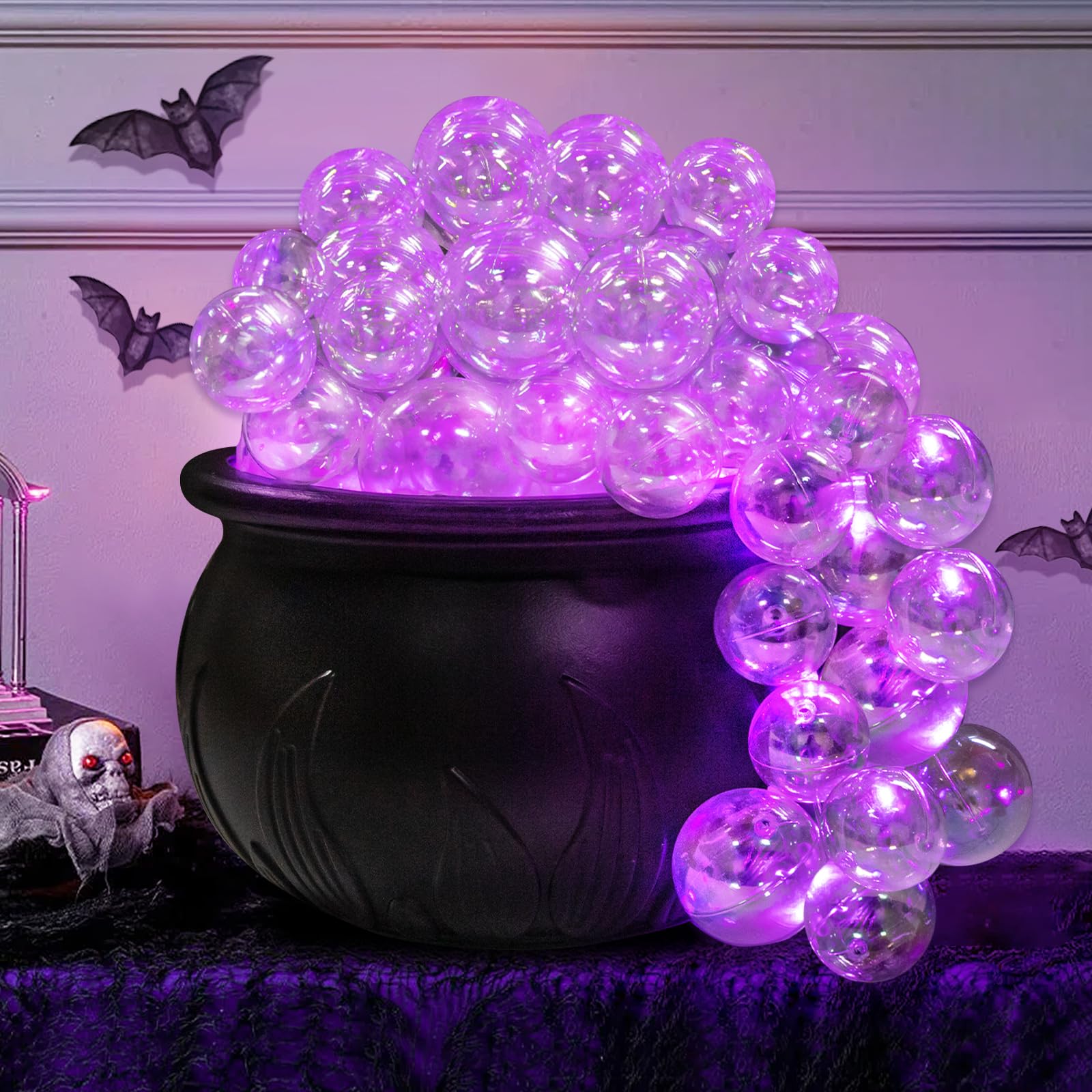 Photo 1 of ORIENTAL CHERRY Halloween Decorations Indoor - DIY Bubbling Cauldron Set - Black Plastic Bowl Hocus Pocus Party Decoration - Spooky Vintage Decor for Home Kitchen Room Party Table