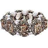 BriLove Women's Victorian Style Crystal Simulated Pearl Multi Floral Cameo Inspired Oval Stretch Bracelet