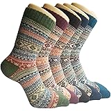 5 Pack Womens Warm Wool Socks Thick Knit Winter Cabin Cozy Crew Socks Gifts